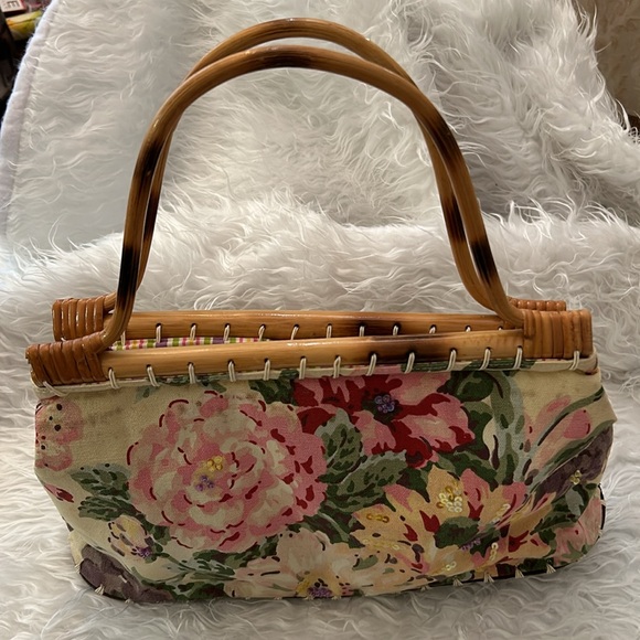 Field Gear Satchel Floral Canvas Bag Wood Handles Fabric Interior New Condition - Picture 4 of 13